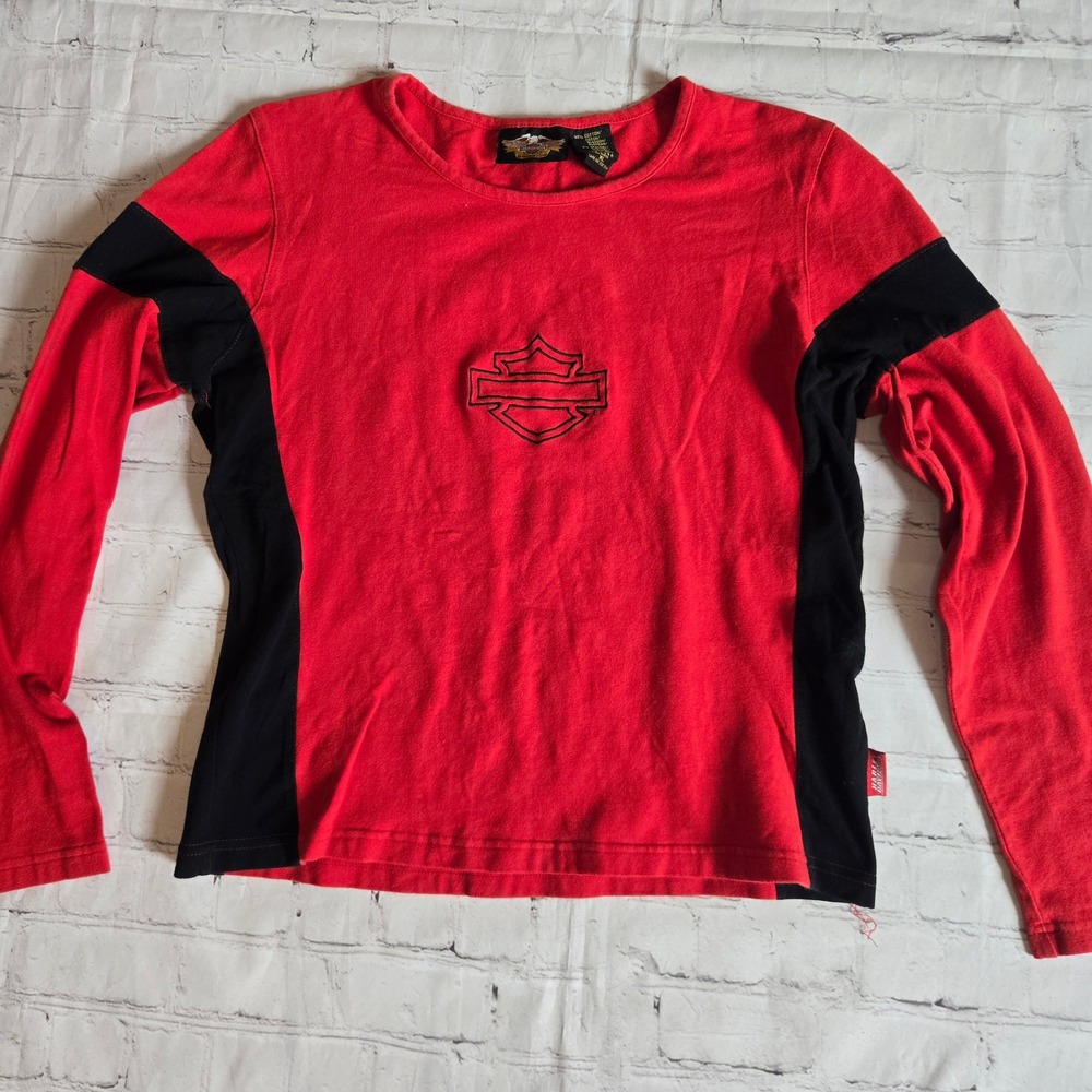 Harley Davidson 90s y2k Long Sleeve Embroidered Logo XL slim fit biker grunge